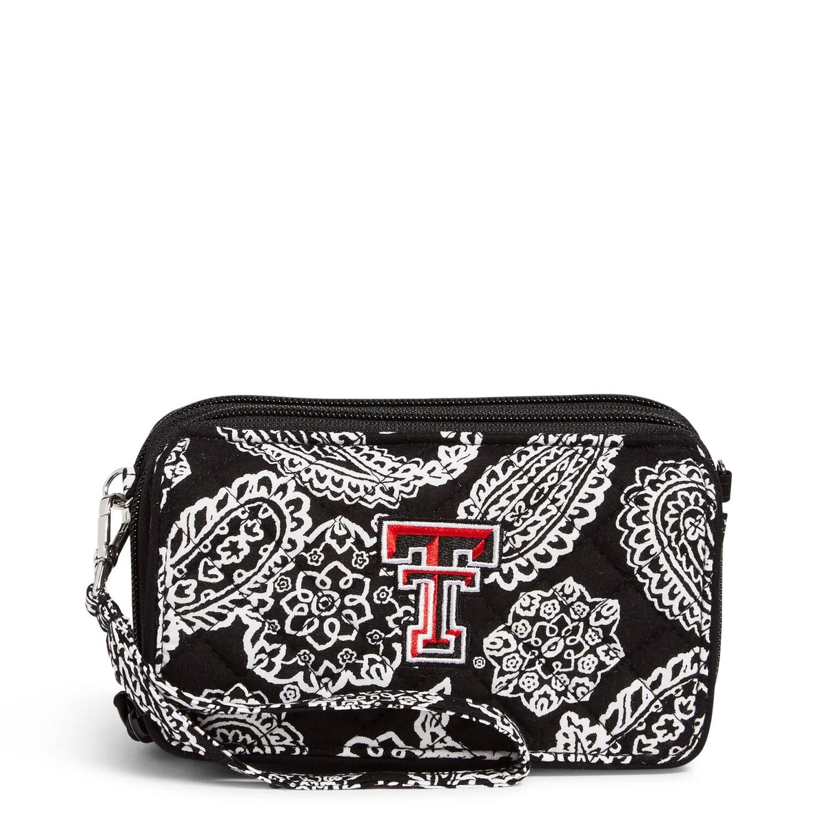Collegiate RFID All in One Crossbody Bag - Black/White Bandana with Texas Tech University Logo