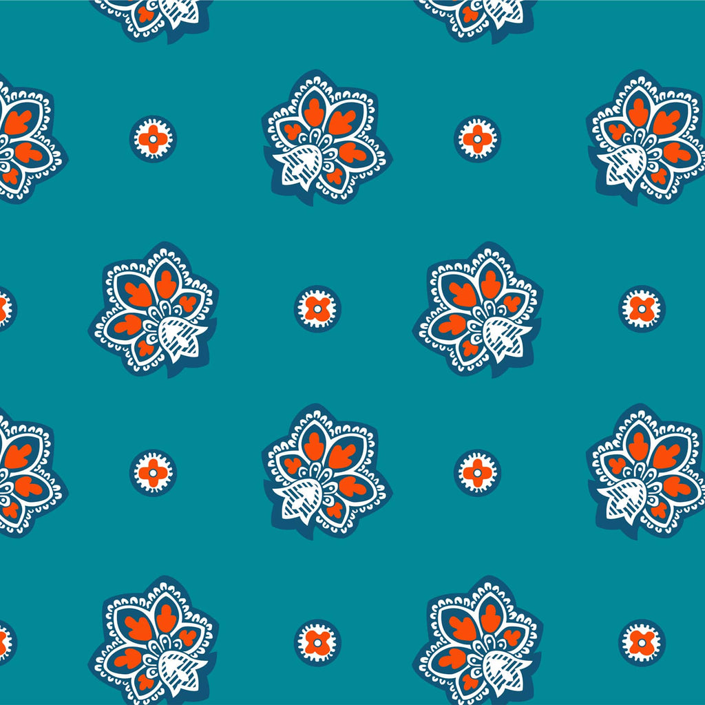 Small Vera Tote - Bandana Paisley - Aqua and Orange