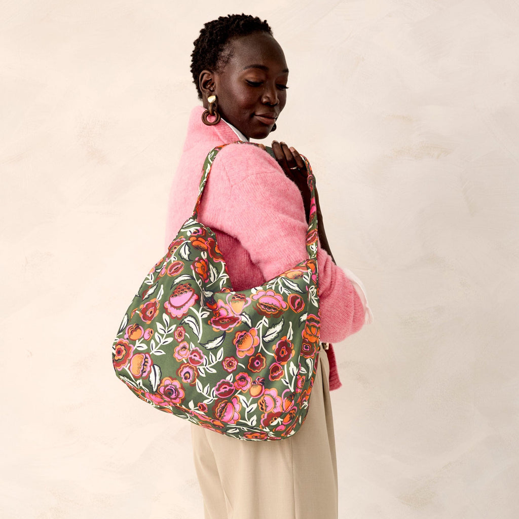 Hobson Hobo - Bubbly Flowers Green