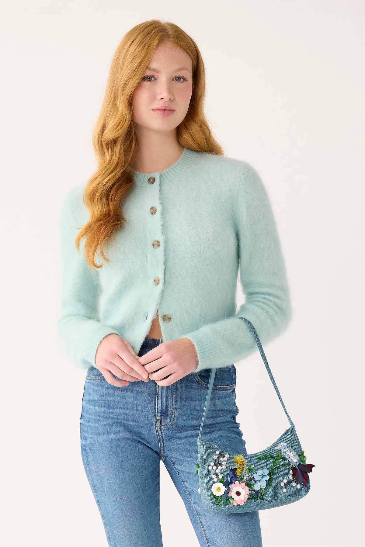 Mini Roxbury Crescent Shoulder Bag - Prairie Blooms Bluestone