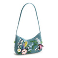 Mini Roxbury Crescent Shoulder Bag - Prairie Blooms Bluestone