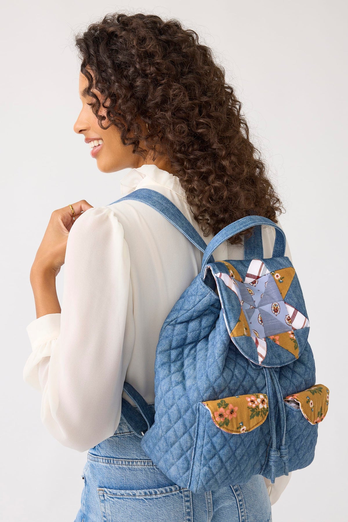 Deluxe Drawstring Backpack - Pinwheel Riverside Denim